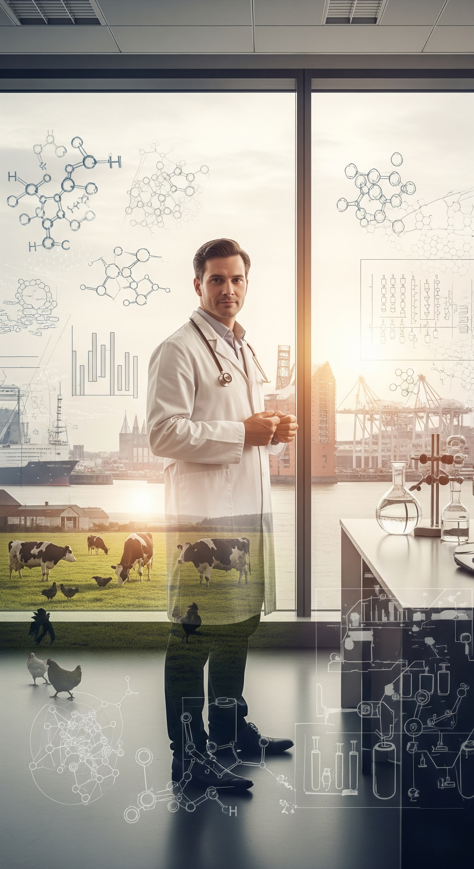 Veterinarian checking a cow