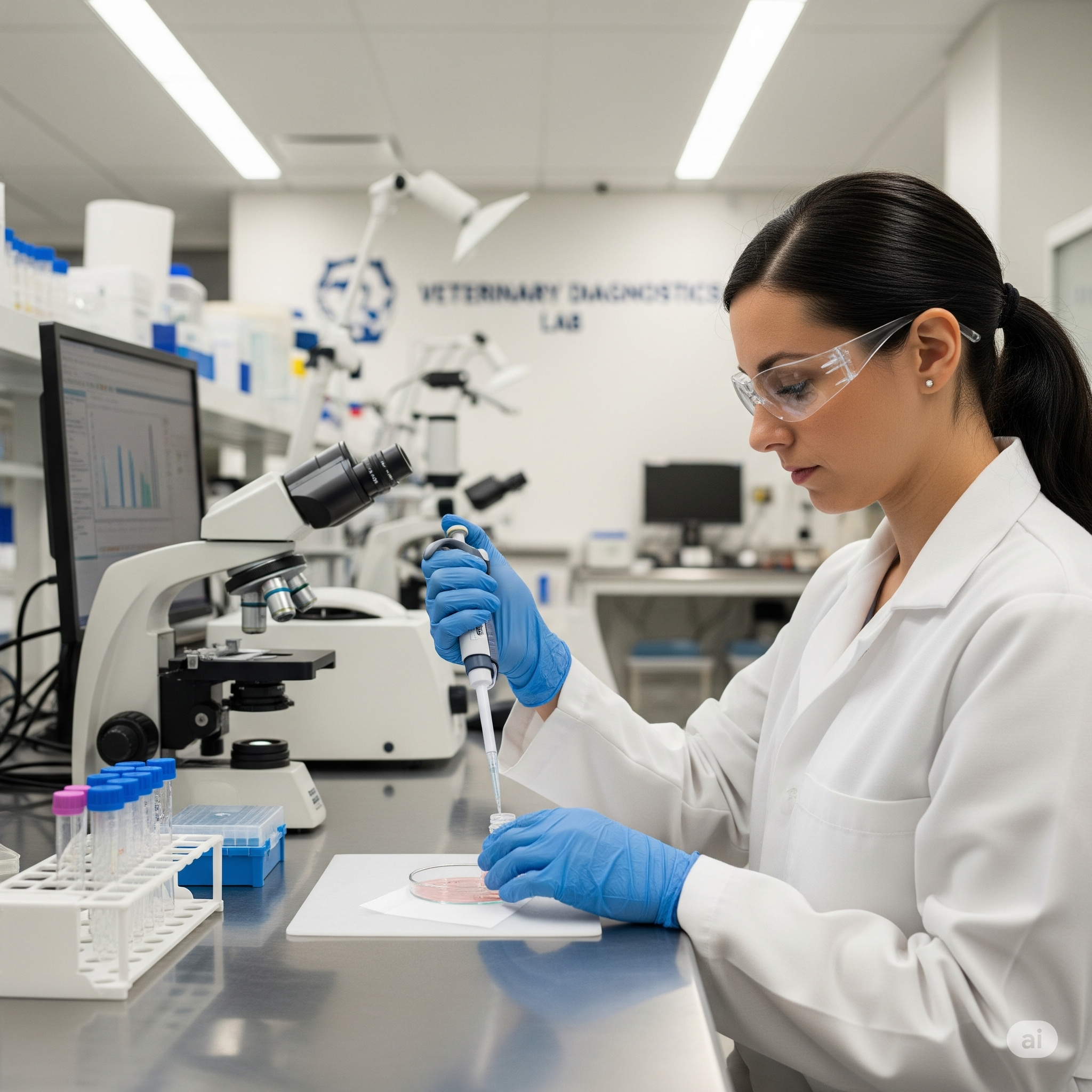 Scientist working in a clean lab environment