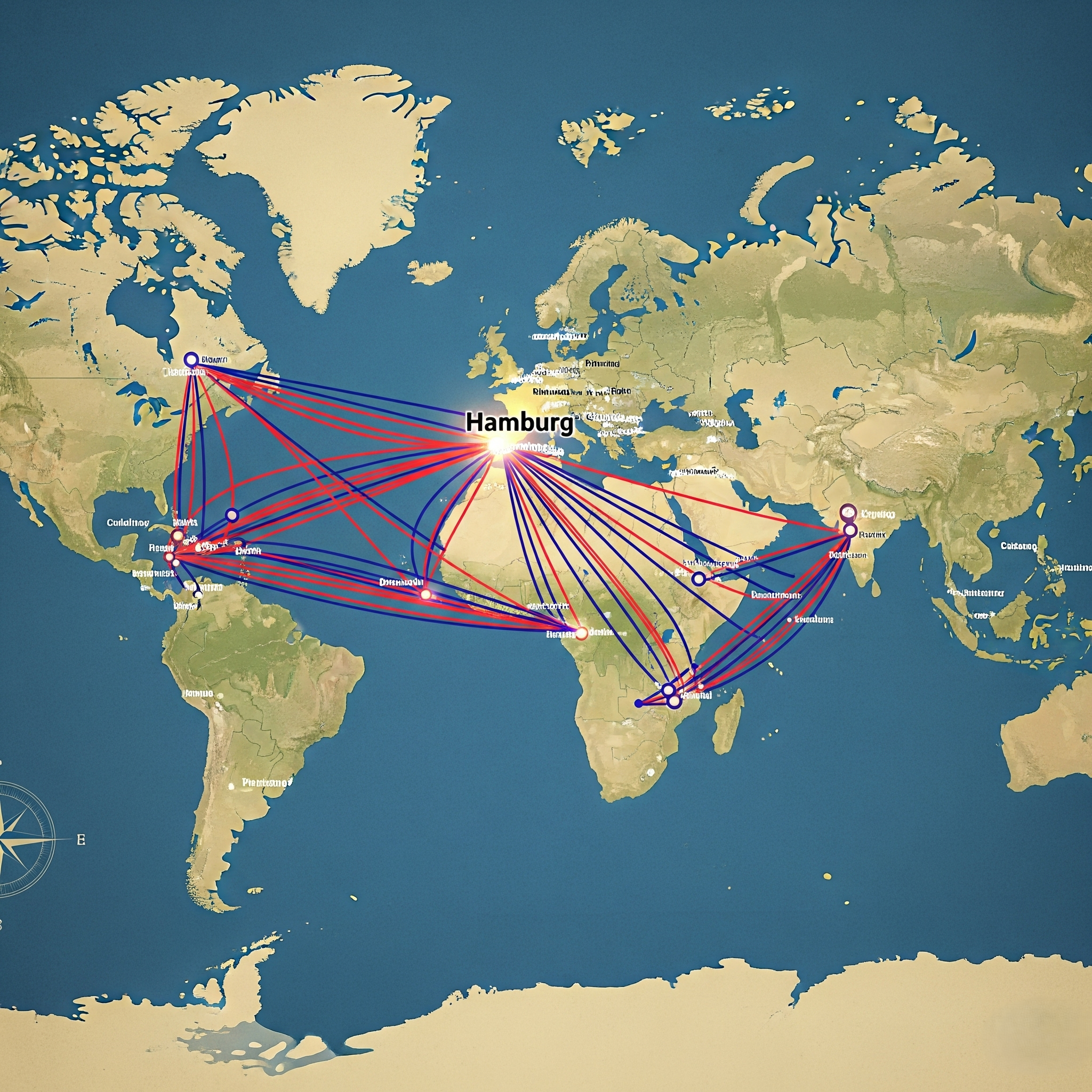 World map with connection points